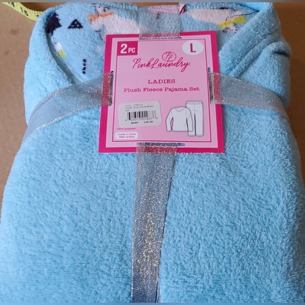 Pink Laundry Blue Plush Fleece Pajama Set Sz L